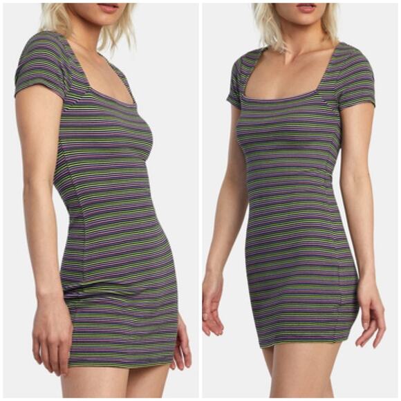 RVCA Partition Mini Rib Knit Dress Square Neck Sexy T-shirt Dress EUC - Picture 2 of 11